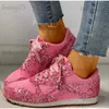 Klänningskor kvinnor platt glitter sneakers casual kvinnliga nät snörning bling plattform bekväm plus storlek vulkaniserade skor 2020 mjuk stickning t230609