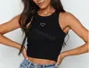 Summer Women Tees Crop Embroidery Sexy Off Shoulder woman Black Tank prrra Top Casual White Sleeveless Backless Top Shirts Luxury Designer Solid Color Vest