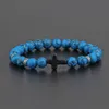 8mm Natural Stone Handmade Beaded Cross Strands Charm Bracelets Party Elastic Jewelry For Men Women Lover