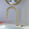 Robinets d'évier de salle de bain brosse robinet de lavabo en or mitigeur de lavabo en laiton Double trou extractible