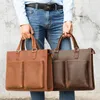 Briefcases European And American Retro Crazy Horse Leather Men's Briefcase Bag Large Capacity Laptop Genuine Business Han