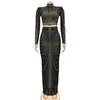 Two Piece Dress Long Sleeve Mesh Maxi Bodycon Elegant Party Sparkly Rhinestone For Birthday Dress Sexy Club Two Piece Sets Womens Outifits 230608