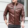 Hommes Vestes Hommes Hiver En Cuir Veste Biker Moto Fermeture Éclair À Manches Longues Manteau Top Blouses Haute Qualité Simple Confortable