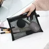 Lagringspåsar 1pc kvinnor svart mesh kosmetisk väska researrangör påse transparent makeup fodral zipper smink toalettart tvätt