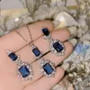 Kolye Küpe Seti Versa Avrupa ve Amerika Blue Corundum Kaplama 18K Mikro Kakma Parlak İmitasyon Tanzanya Hazinesi Retro Renk