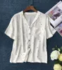 Blusas de mujer ElfStyle Blusa de seda blanca con estampado de fresa Top - 2023ss Camisa de manga corta con cuello entallado para mujer / mujer