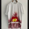 Calcifer T-Shirt aus Baumwolle mit Howls Moving Flame-Muster, Castle Capsule Sommer, übergroße Passform, modisches Herrenhemd, Paar, kurze Ärmel, T-Shirts