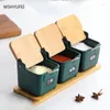 Storage Bottles Ceramic Seasoning Box With Four Grids And One Grid For Jars Personality Creative Home Combination Set