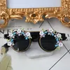 Sunglasses Flip Up Steampunk Carving With Diamond Women Round Fashion Ladies Sun Glasses Brand Designer Eyewear Oculos FemininoSunglasses