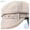 Berets Foux sboy Cap Four Seasons Casual Triangle Metal Buckle Adjustable Rope Octagonal Baker Boy Painter Hat Korea Style 230608