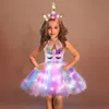 Le ragazze vestono il vestito dal tutu dell'unicorno lucido che illumina i bambini per i vestiti dei bambini della principessa del partito di Hallowmas 230608