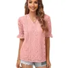 Bluzki damskie 2023 V SECK Summer Lace Blouse Kobiety zabytkowe puste koszule Krótki rękaw z rękawem Top Ruffle Sexy Boho Blusas 24624