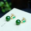 Dangle Earrings Vintage Green Jade Emerald Gemstones Diamonds Drop For Women 14k Gold Color Jewelry Bijoux Brincos Party Accessories