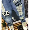 Jeans Girls Spring Autumn Children Trousers 1 7Yrs Baby Boys Casual Hole Pants Cartoon Cat Kids 230609