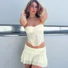 Two Piece Dress 2023 Summer Lace Yellow Black Sets Outifits Sleeveless Corset Off Shoulde Crop Solid Top Mini Skirts 230 230609