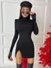 Basic Casual Dresses Women Spring Autumn Long Sleeve Bodycon Soild Color Black Slim Package Hip Mini Dress Female Clothing Streetwear 230608