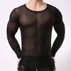 T-shirts pour hommes Sexy Men 's Transparent Mesh Tops à manches longues Gay Night Club vêtements Collants de gaze T-shirts Noir Blanc Voir à travers Undershirt 230608