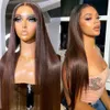 Hair Bulks Chocolate Brown Bone Straight Human Bundles with 5x5 Lace Closure Frontal Brazilian Weave 230609