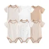 Rompertjes Geboren Bodysuits 6 Stuks Baby Meisje Kleding Set Katoen Korte Mouw Jongen Cartoon Zomer Effen Kleur Bebes 230608