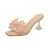 Slippers 2023 Sandals Women Bow Crystal High Heels Summer Shoes Designer Slingback Flip Flops Sexy Dress Pumps Slides