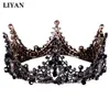 Wedding Hair Jewelry LIYAN Vintage Baroque Black Crown Gothic Tiaras Crowns Crystal Bridal Queen Headpiece Accessories 230609