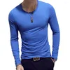 Men's T Shirts 2023 Elastic Mens T-Shirt O-Neck Round Neck Long Sleeve Men For Male Lycra T-Shirts Man Clothing