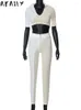 Zweiteilige Damenhose Akily Weiß Patchwork 2 Sets Trainingsanzug Damen Passende Herbstoutfits Crop Top und Damen-Sweatsuits