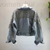 Vestes pour femmes Designer Manteaux Vêtements d'extérieur avec Rivet Denim Jean Tops Européenne 2023 Automne Nouvelle Femme Nail Short Wash Jeans Veste Fille Mode 09A3