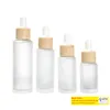 2021 new 15ml 30ml 50ml Frosted White Glass Dropper Bottle with Bamboo Cap Empty Refillable Vial Cosmetic Container Jar fast ship 8765