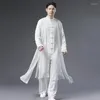 Ethnic Clothing Chinese Style Shirts Hanfu Men Linen Chiffon Splice Long Sleeve Casual Shirt Man Robe Kongfu Cheongsam Tops Male KK3706