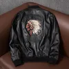 Men's Leather Faux Jackets Genuine Pilot Baseball Force Military Indian Air Flight Jacket Embroidery Free Bomber Coat 230608