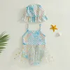 Rompers Baby Girls Mermaid Clothing Summer Romper With Hat Suit ärmlösa remmar Jumpsuit Badkläder kläder 230608