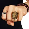 Vintage Large Lion Head Ring Leo Men's Finger Ring Retro Gold Silver Black Punk Style Lion Ring Hip Hop smycken i full storlek Partihandel