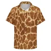 Men's Casual Shirts Giraffe Skin Print Shirt Animal Art Beach Loose Hawaii Fashion Blouses Short Sleeve Custom Oversize Tops