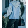 Kadın Ceketleri Kadın Katmanlı Çizme Kaput Denim Ceket Vintage Trucker w/Uzun Polar Kollu Patchwork Gevşek