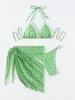 Conjunto de roupa de banho feminina 3 peças biquíni de malha sexy com estampa de cadarço cintura alta com saia roupa de banho feminina biquíni brasileiro roupa de praia 230608