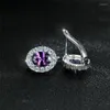 Hoop örhängen söta lila zirkon ovala stenkristall kvinnlig liten vintage silverfärg bröllop för kvinnor