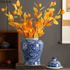 Storage Bottles Flower Branches Texture General Tank Tea Canister Candy Pots Blue And White Porcelain Ginger Jar Desk Decoration Vase