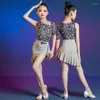 Bühnenkleidung 2023 Leopardenmuster Latin Performance Sommer Kinder Mädchen Übungstraining Kleid Tanzkleidung Uniformen