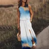 Abiti casual eleganti per le donne 2023 senza maniche girocollo maxi solido abito con apertura a forcella Robe Ete Femme