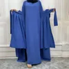 Etniska kläder Ramadan 3 -stycken Matchande muslimsk set abaya kimono hijab klänning med wrap kjol öppen abayor för kvinnor dubai kalkon islamisk