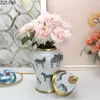 Storage Bottles Zebra Pattern General Jar With Lids Gold Plated Ceramic Tank Cosmetic Containers Artificial Flower Decorative Vases