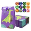 Present Wrap 12st Cartoon Dinosaur Favor Present Papperspåsar med klistermärken Dino Roar Birthday Candy Packing Väskor för barn Jungle Party Supplies 230608