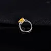 Cluster Ringen Trendy Vrouwen Ring Zilver 925 Sieraden Hartvorm Citrien Edelsteen Open Vinger Accessoires Voor Bruiloft Verlovingsfeest