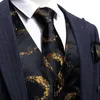 Ternos Masculinos Blazers Preto 5PÇS Designer Terno Casamento Colete Dourado Floral Jacquard Folral Seda Colete Gravata Conjunto Broches Barry.Wang Noivo 230609