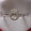 Кластерные кольца тест положительной гарантию 1,5 -касс овальный срез 6 8 мм мойассанитовое кольцо Сплошное 750 18 тыс. Белое золото для женщин свадьба с коробкой