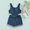 Macacão FOCUSNORM 04Y Verão Casual Crianças Meninas Macacão Jeans Shorts 2 Cores Sem Manga Sólido Oco Out Playsuits 230608