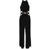 Wholesale-2015 Fashion Sleeveless Sexy Jumpsuit Summer Black High Waist Hollow Out Long Jumpsuits Female Overalls With Belt HO659134