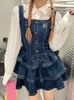 Abiti casual di base Stile preppy Kawaii Cake Ruffle Mini Dress Set Patchwork Sweet Cute Slim Y2k E Girl Coreano Moda Donna Abiti vintage in denim 230608