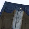 Men's Jeans Punk Style Spliced Denim Man Bleached Pockets Straight Loose Full Length Casual Cargo Wide Leg Pants